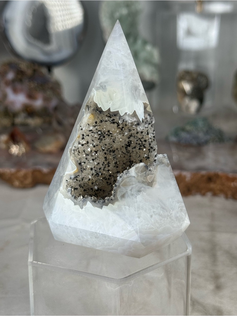 White and Cream Geode Crystal Tower Home Art